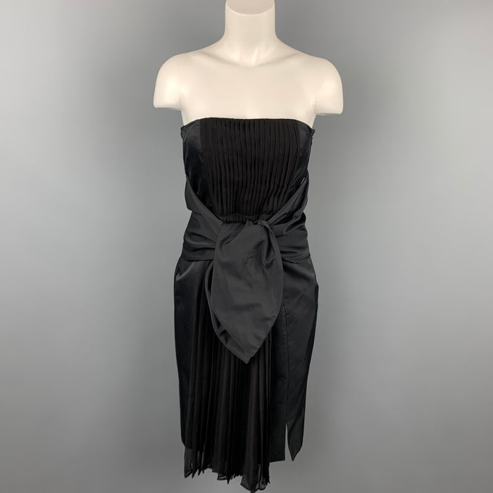 GIAMBATTISTA VALLI Size 6 Black Pleated Cotton / Silk Cocktail Dress