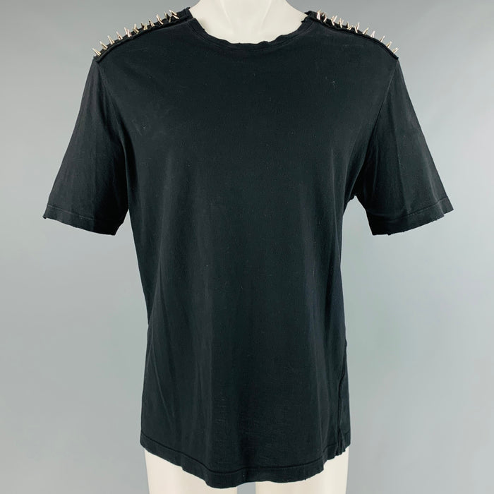 PIERRE BALMAIN Size XS Black Studded Cotton Crew-Neck T-shirt