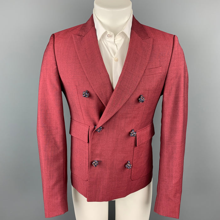 KRIS VAN ASSCHE Size 36 Burgundy & Black Viscose Blend Sport Coat