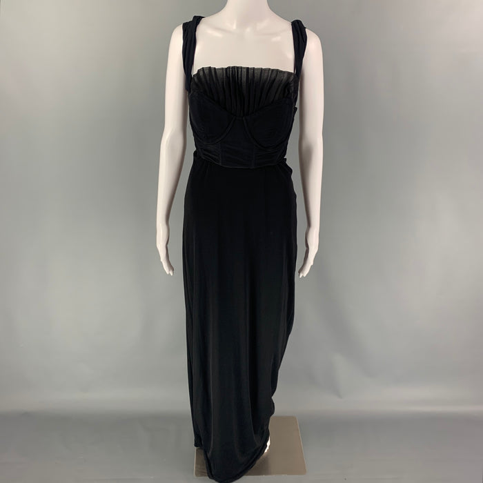 GIAMBATTISTA VALLI Size L Black Silk Sleeveless Bustier Gown Dress