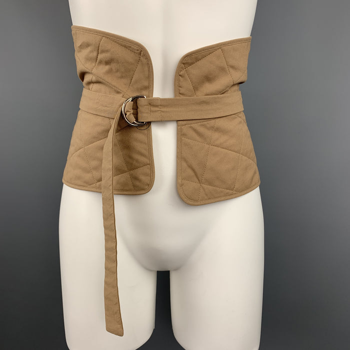 JIL SANDER Size 6 Tan Quilted Cotton D Loop Belt