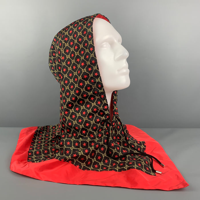 GUCCI Size M Black Red GG Star Print Polyamide Hood