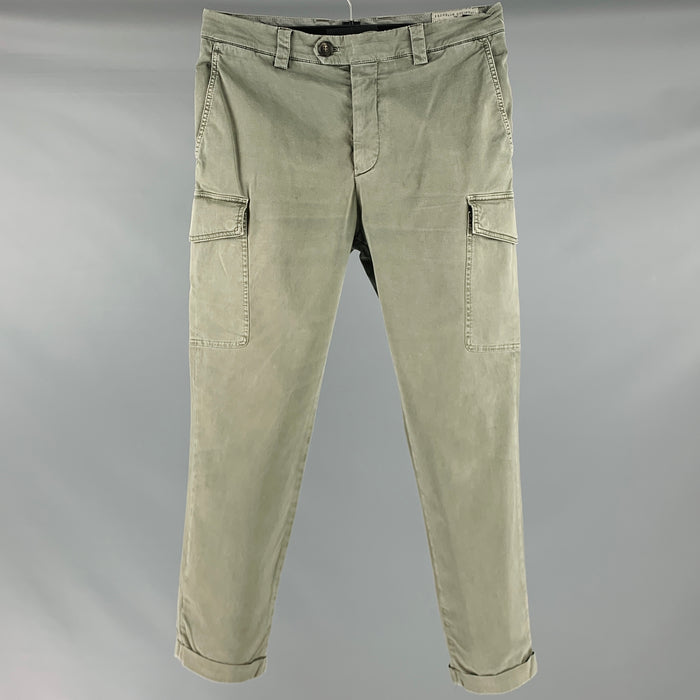 BRUNELLO CUCINELLI Talla 30 Caqui Algodón Elastano Pantalones cargo casuales