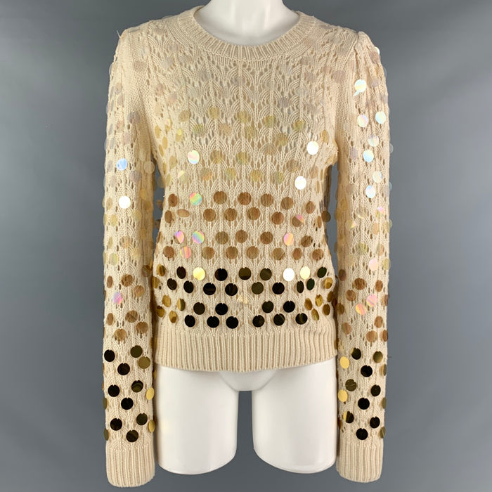 MARC JACOBS Size M Cream Gold Wool Cashmere Payettes Sweater