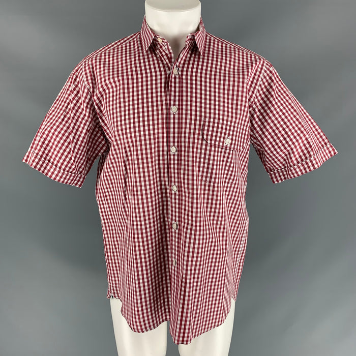 DOLCE & GABBANA Camisa de manga corta con botones de algodón a cuadros rojo y blanco talla M
