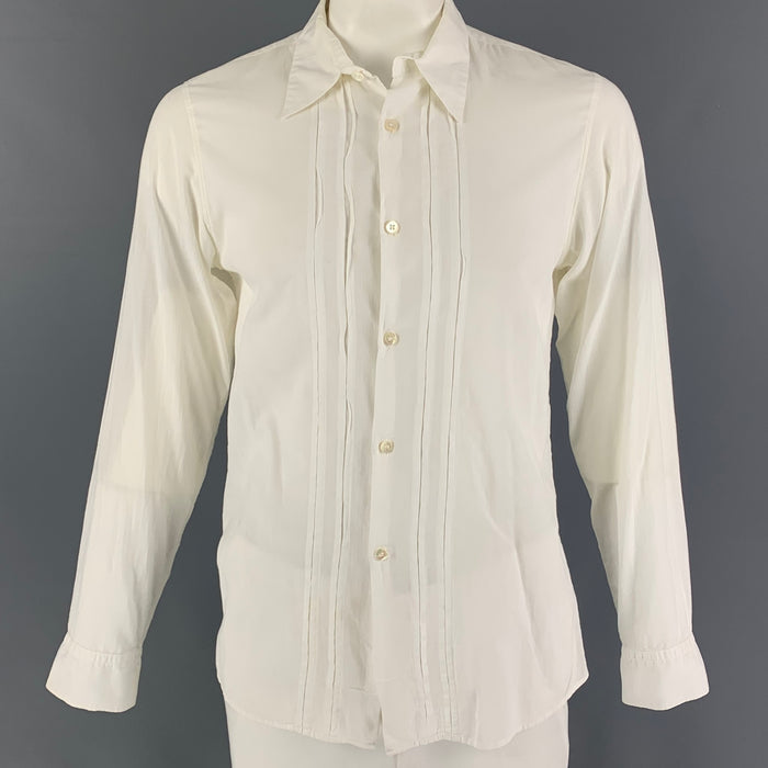 ANN DEMEULEMEESTER Size M White Pleated Cotton Button Up Long Sleeve Shirt