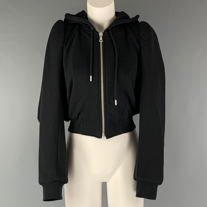 DRIES VAN NOTEN Size XS Black Cotton Ribbed Hoodie Casual Top
