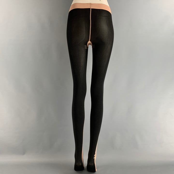 CHANEL Size M Black Nude Nylon Color Block Nylons Leggings