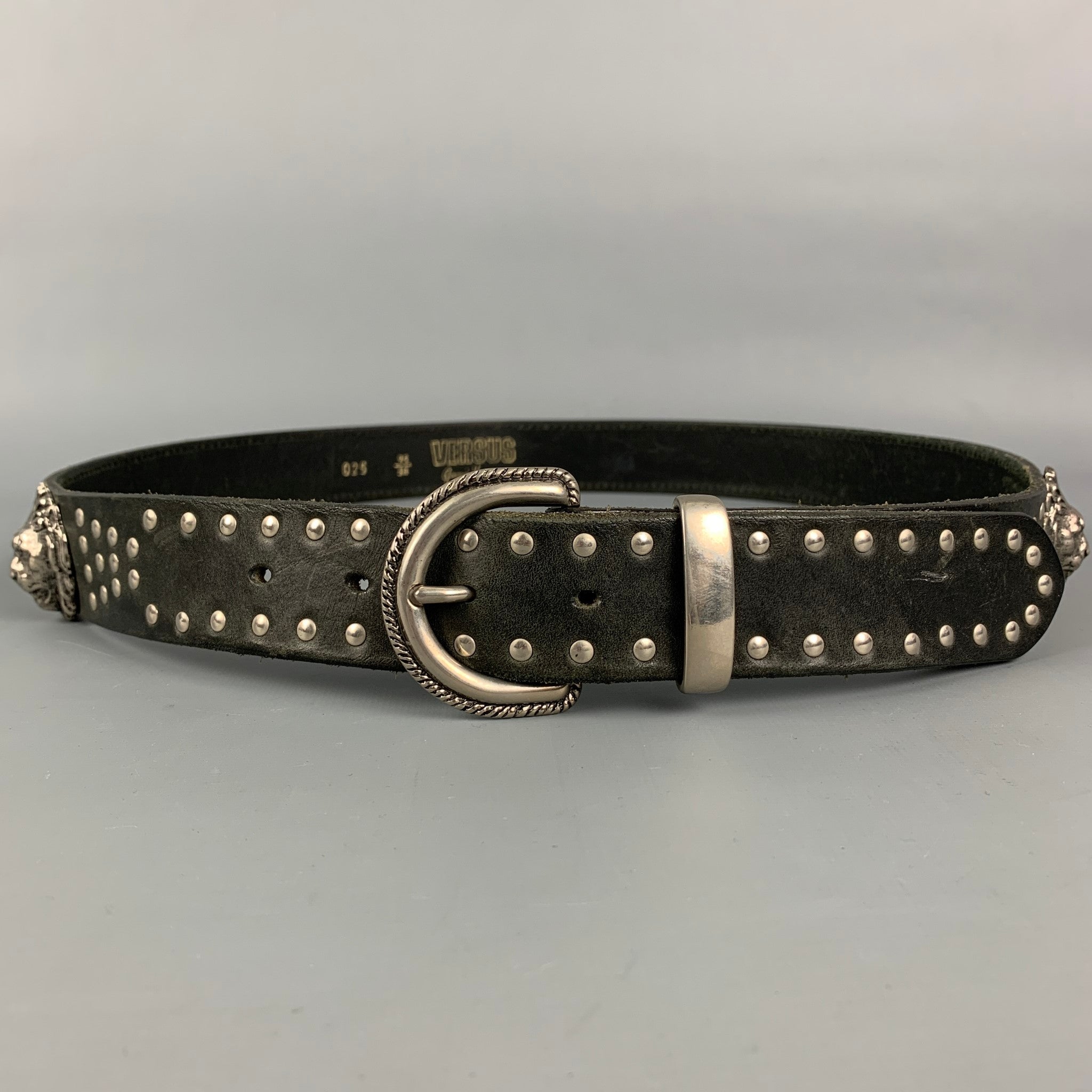 Men's Versace Belt Black Leather Belt With Signature Silver