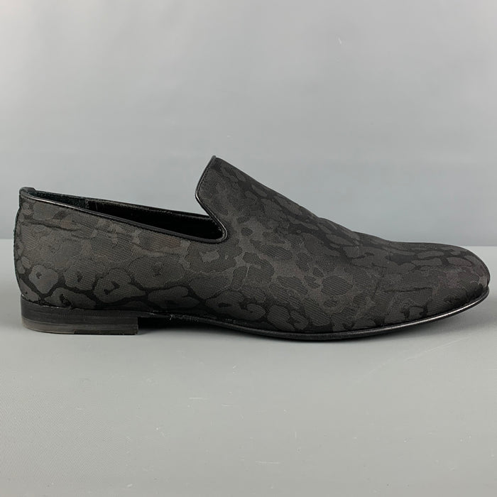 JIMMY CHOO Size 10.5 Black Animal Print Leather Slip On Loafers