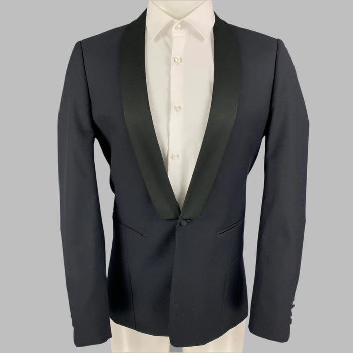 SANDRO Size 38 Black Wool Shawl Collar Sport Coat