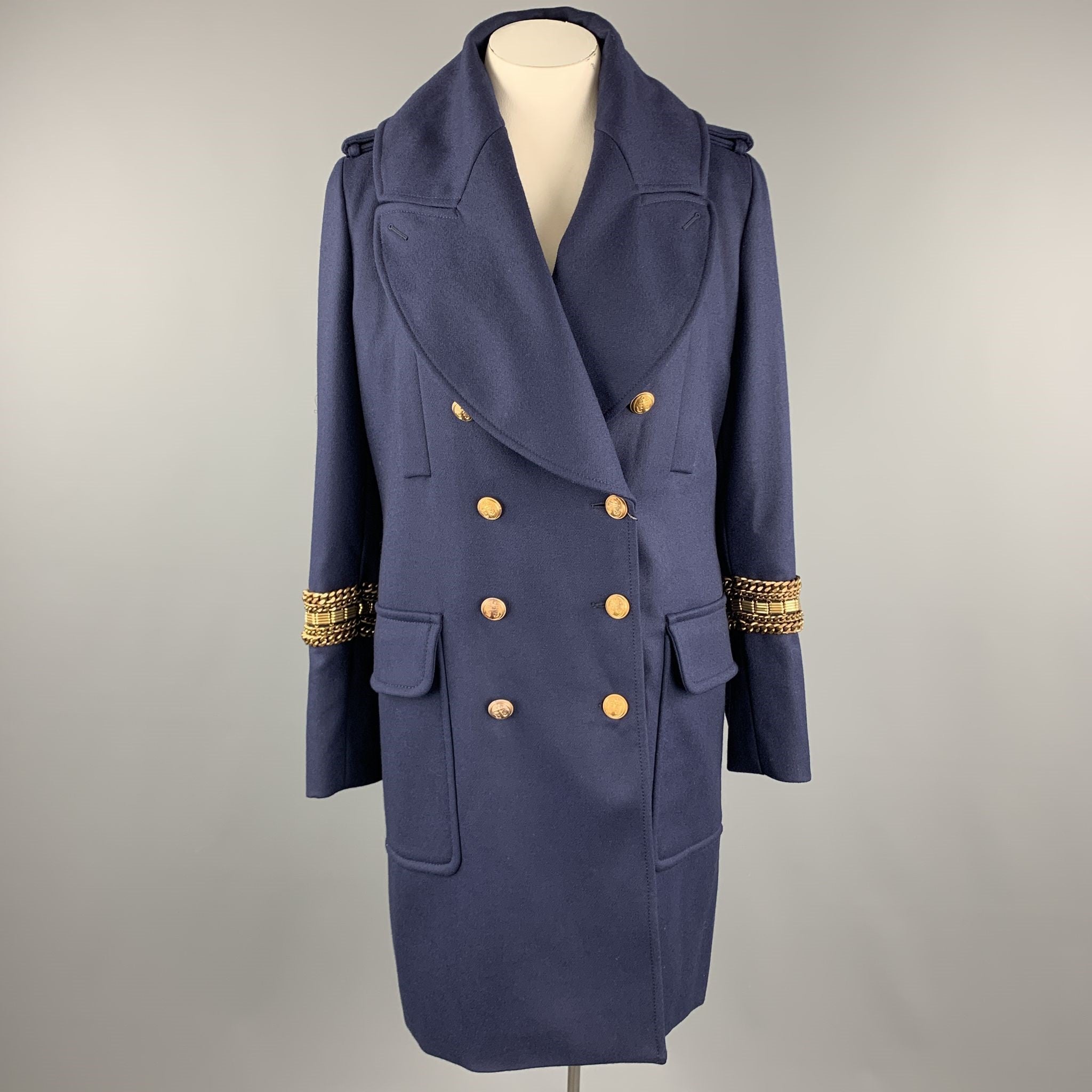 ALEXANDER MCQUEEN 12 Navy Wool Anchor Button Chain Stripe Nautical