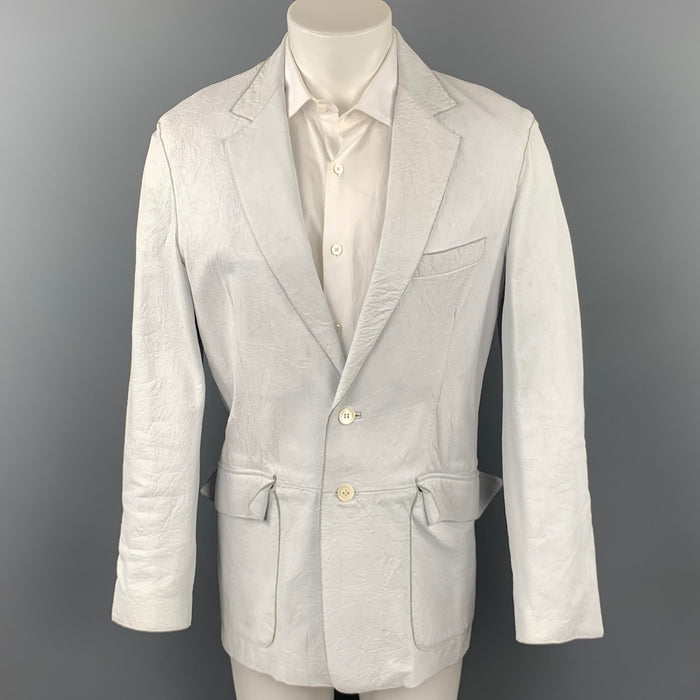 PAUL SMITH Talla 40 Abrigo deportivo con solapa de muesca de cuero desgastado en color blanco roto