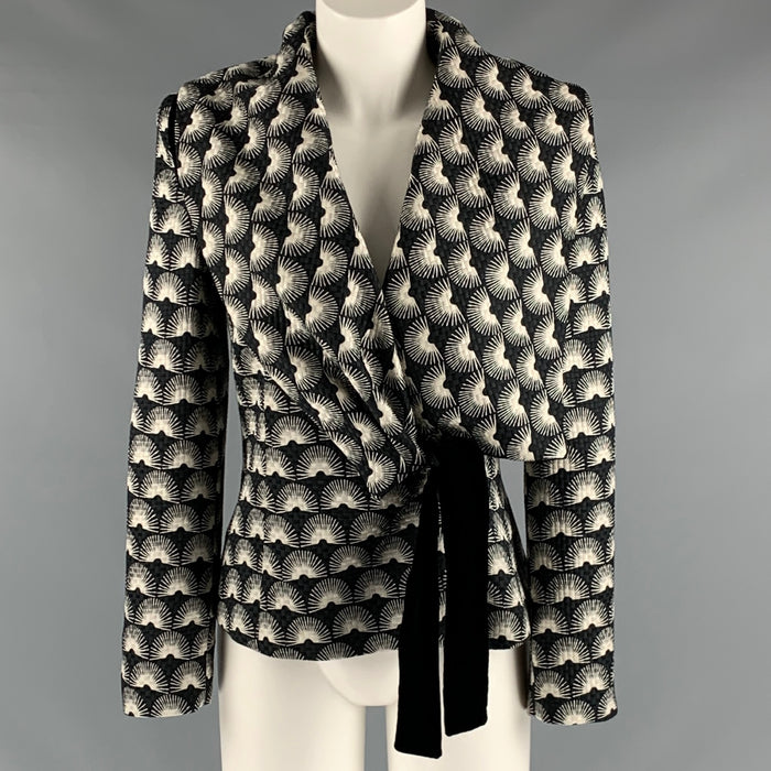 GIORGIO ARMANI Size 4 Black White Silk Wool Jacquard Jacket