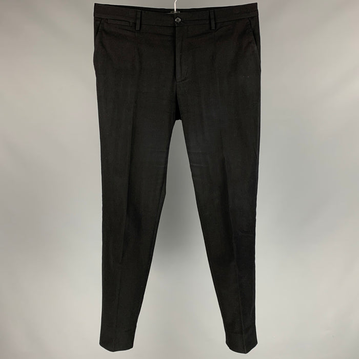 DOLCE & GABBANA Talla 34 Pantalón de vestir de algodón negro con bragueta y cremallera