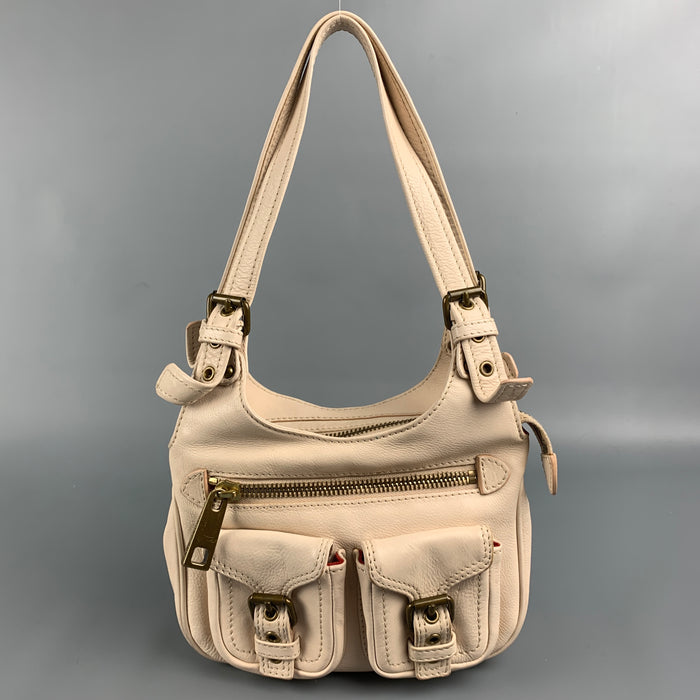 MARC JACOBS Mini bolso de latón de cuero rosa pálido