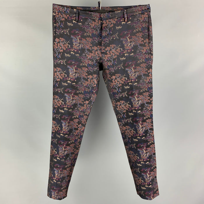 DSQUARED2 Size 32 Black Multi-Color Jacquard Acetate Blend Zip Fly Dress Pants