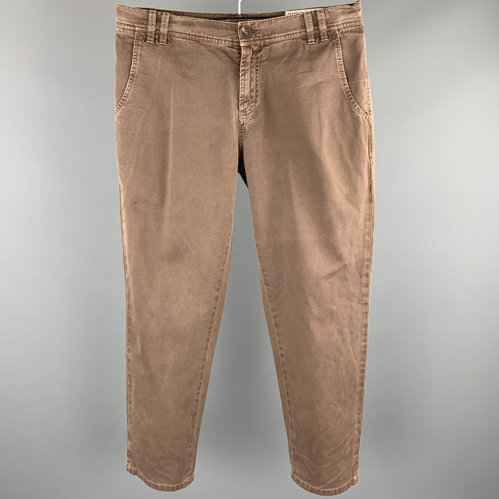 BRUNELLO CUCINELLI Size 34 Brown Wash Cotton Zip Fly Casual Pants