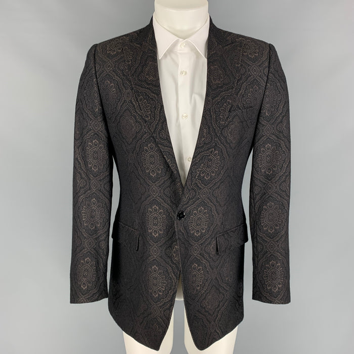 Vintage DOLCE & GABBANA Talla 38 R Negro Jacquard Lana / Seda Peak Lapel Sport Coat