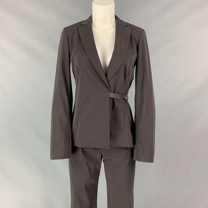 JIL SANDER Size 4 Brown Wool Blend Leather Strap Pants Suit