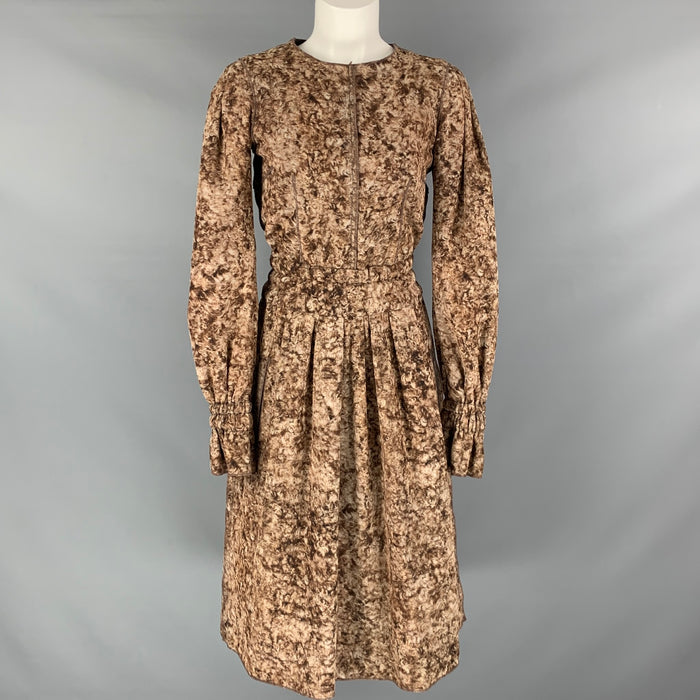DOLCE & GABBANA Size M Brown Beige Wool Marbled Long Sleeve Dress
