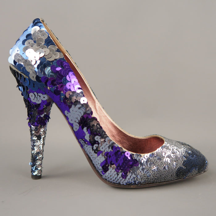 MIU MIU Size 10 Navy & Silver Purple Sequin Pumps