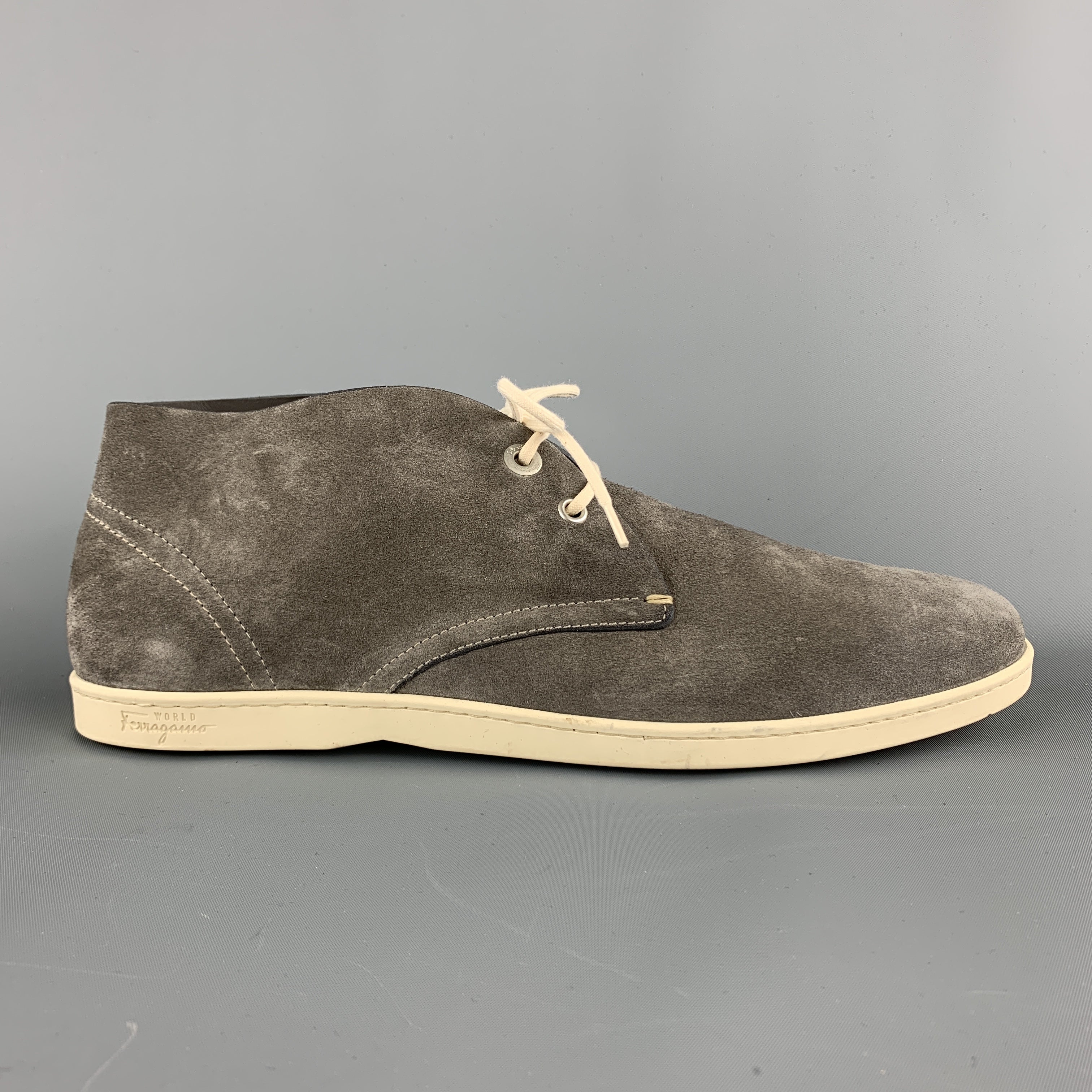 SALVATORE FERRAGAMO Size 11.5 Grey Suede Lace Up Chukka Boots