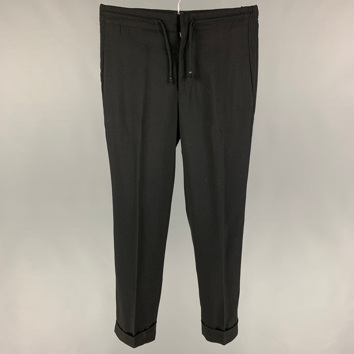 DIRK BIKKEMBERGS Size 32 Black Rayon Drawstring Dress Pants