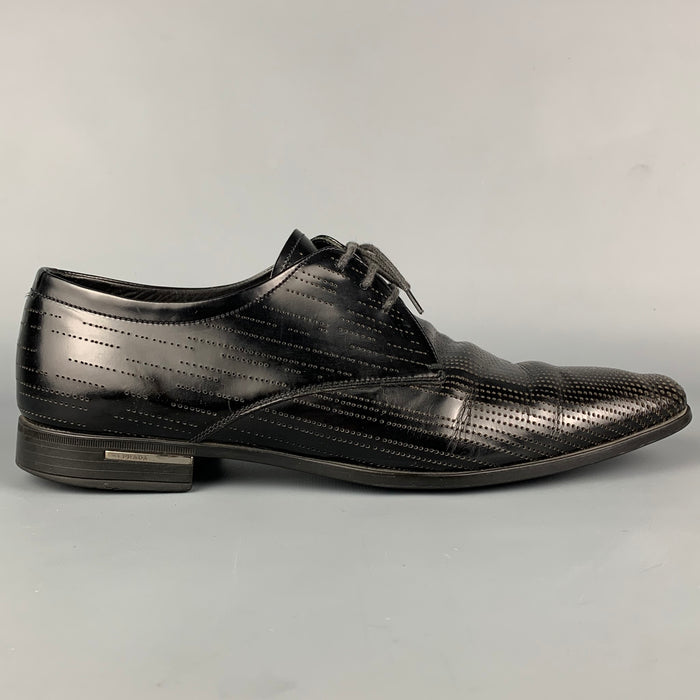 PRADA Size 9 Black Perforated Leather Lace Up Shoes