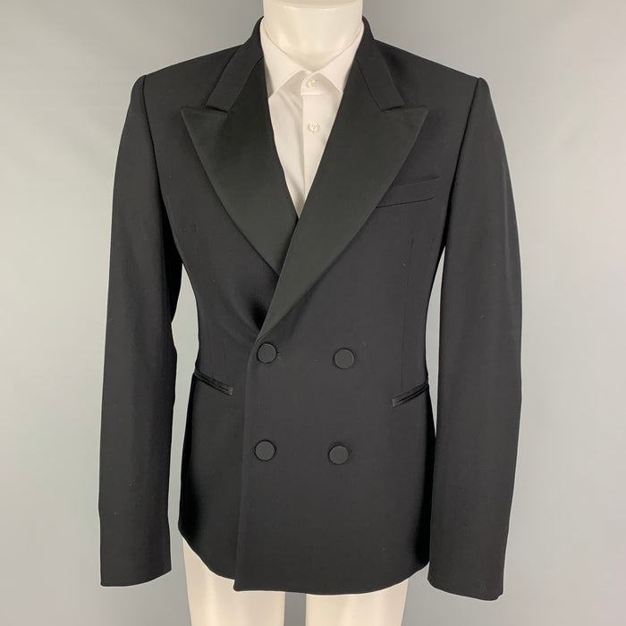 DRIES VAN NOTEN Size 38 Black Wool Peak Lapel Sport Coat