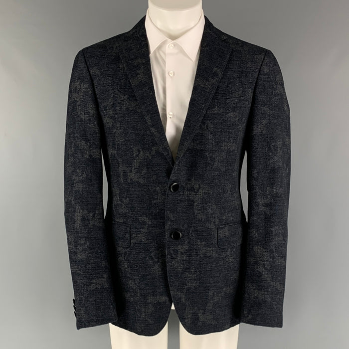 ETRO Size 40 Navy Grey Jacquard Wool Blend Notch Lapel Sport Coat