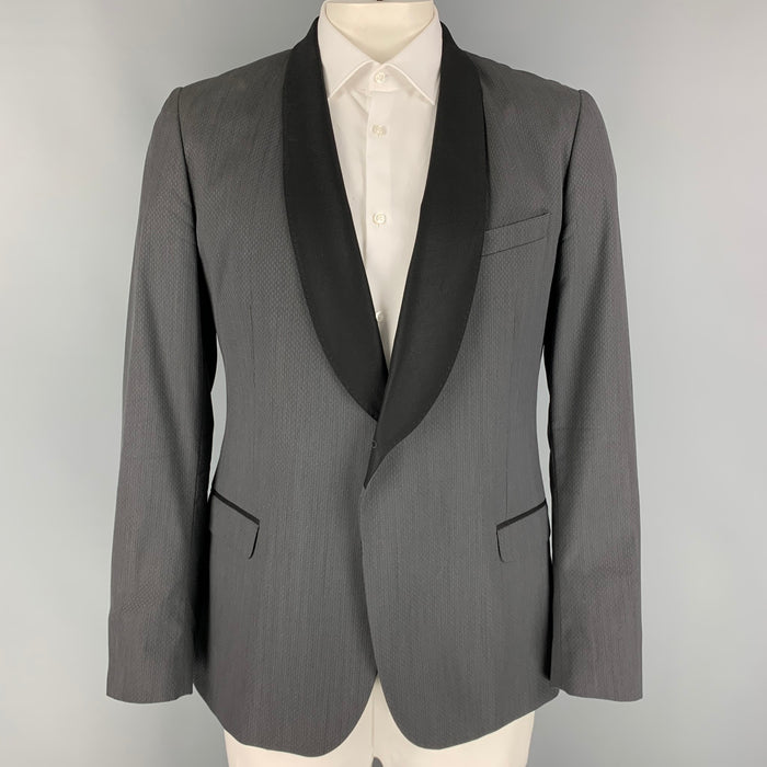 PS by PAUL SMITH Talla 46 Abrigo deportivo negro con cuello chal de diamantes gris oscuro