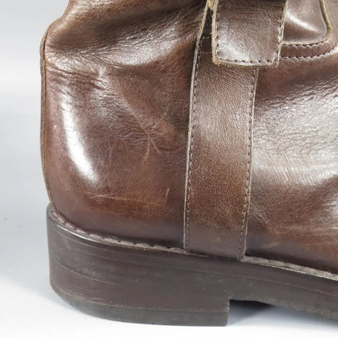 ANN DEMEULEMEESTER Size 7.5 Brown Distressed Leather Workman Belt Boots ANN DEMEULEMEESTER