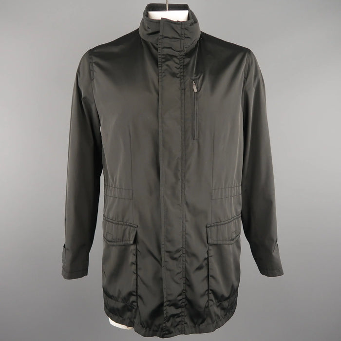 ARMANI COLLEZIONI 40 Black Solid Polyester Hooded Jacket