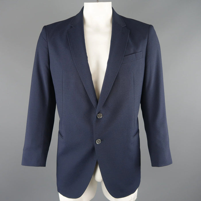 ARMANI COLLEZIONI 44 Navy Stripe Textured Notch Lapel 2 Button Sport Coat