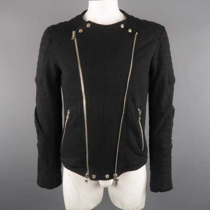 BALMAIN L Black Cotton / Linen Motorcycle Jacket