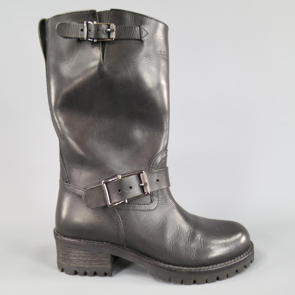 BELSTAFF Size 7 Black Leather FULHAM MOTO Biker Boots – Sui