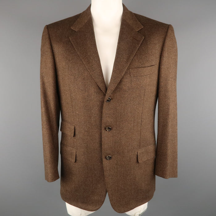 BRIONI 42 Regular Brown & Black Heather Wool / Cashmere Notch Lapel Sport Coat