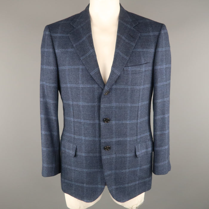 BRIONI 42 Regular Navy Window Pane Cashmere Notch Lapel Sport Coat