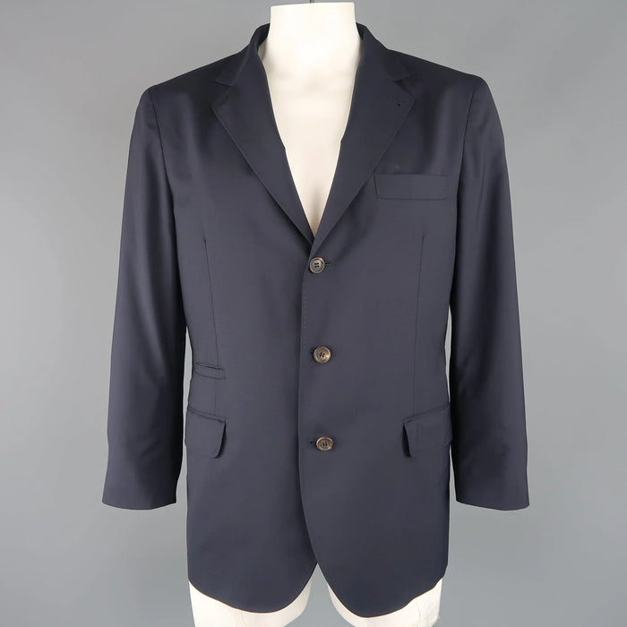 BRUNELLO CUCINELLI 44 R Navy Wool / Silk Notch Lapel Sport Coat
