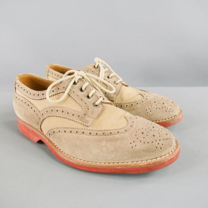 BRUNELLO CUCINELLI Size 10 Taupe Perforated Canvas Wingtip Lace Up Shoe