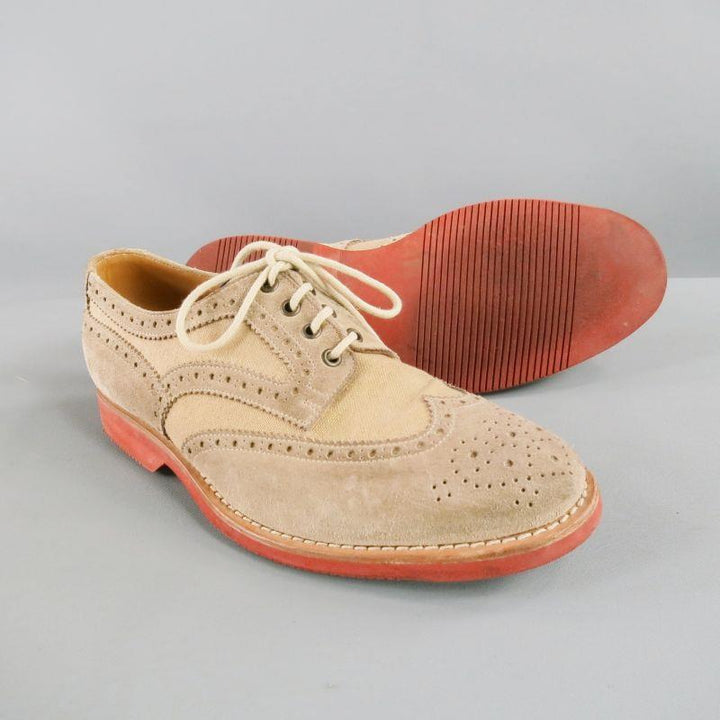 BRUNELLO CUCINELLI Size 10 Taupe Perforated Canvas Wingtip Lace Up Shoe