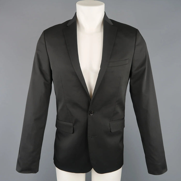 CALVIN KLEIN 38 Regular Black Solid Twill Extreme Slim Fit Sport Coat