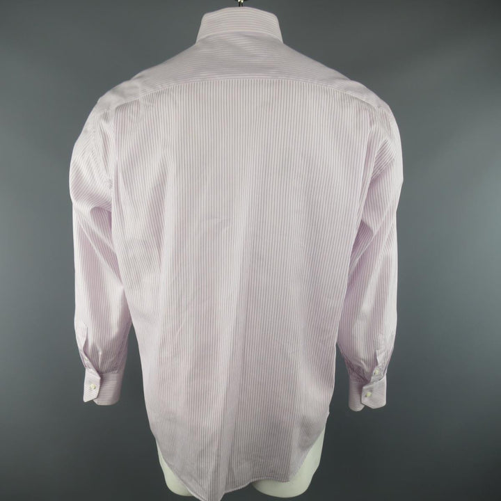CANALI Size L Pink & Blue Stripe Cotton Long Sleeve Shirt
