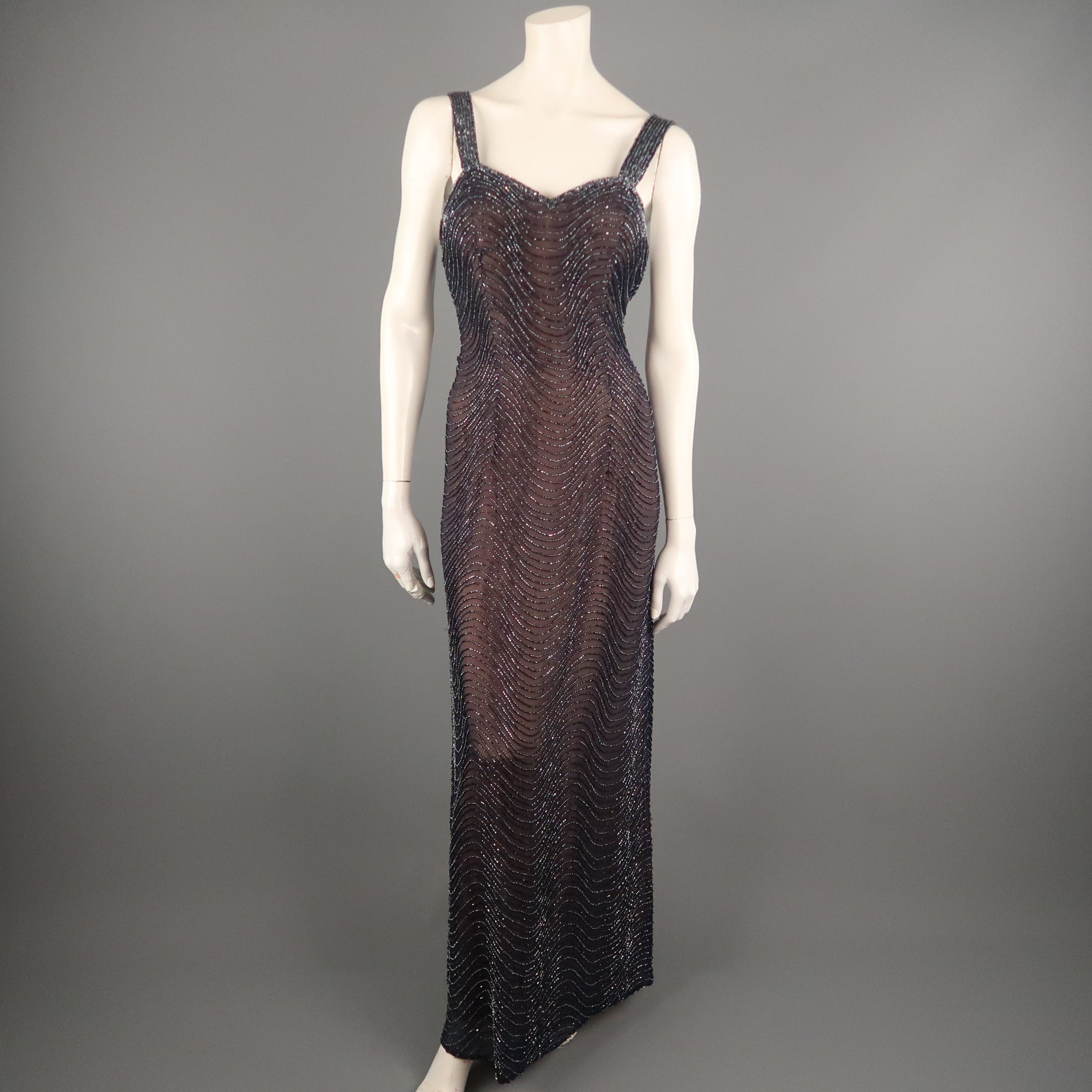 CASSANDRA STONE Size 8 Navy Beaded Silk Chiffon Evening Gown – Sui Generis Designer Consignment