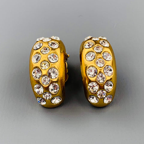 CHANEL Season 23 Gold Tone Rhinestone Half Hoop Clip On Earrings