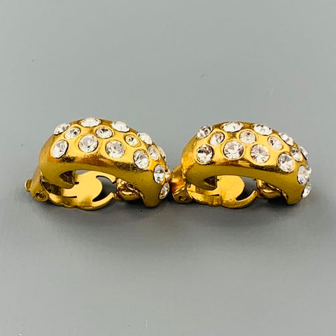CHANEL Season 23 Gold Tone Rhinestone Half Hoop Clip On Earrings
