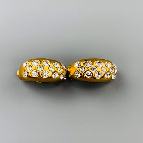 CHANEL Season 23 Gold Tone Rhinestone Half Hoop Clip On Earrings