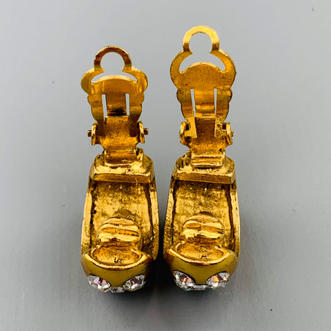 CHANEL Season 23 Gold Tone Rhinestone Half Hoop Clip On Earrings