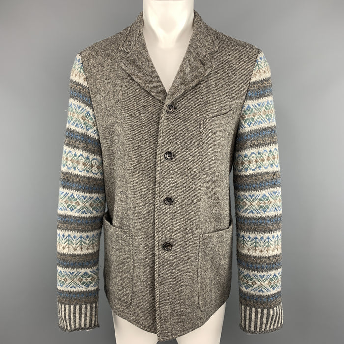 COMME des GARCONS HOMME PLUS L Gray Wool Notch Lapel Fairisle Sleeve Sport Coat